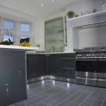modern kicthen with large double oven and floor lights